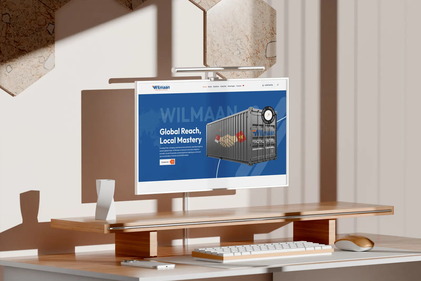 Wilmaan desktop UI mockup placed on an orange background